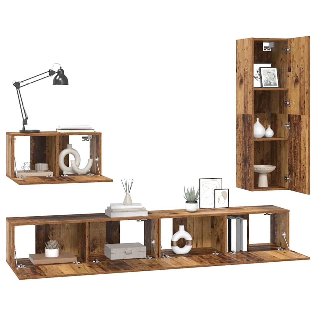 vidaXL Set comodă TV 4 pcs Lemn vechi 30.5 x 30 x 110 cm Lemn compozit vidaXL Set comodă TV 4 pcs Lemn vechi 30.5 x 30 x 110 cm Lemn compozit