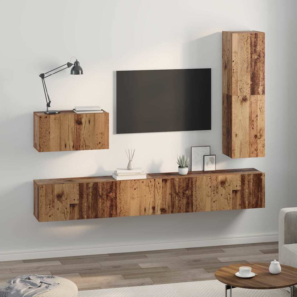 vidaXL Set comodă TV 4 pcs Lemn vechi 30.5 x 30 x 110 cm Lemn compozit vidaXL Set comodă TV 4 pcs Lemn vechi 30.5 x 30 x 110 cm Lemn compozit
