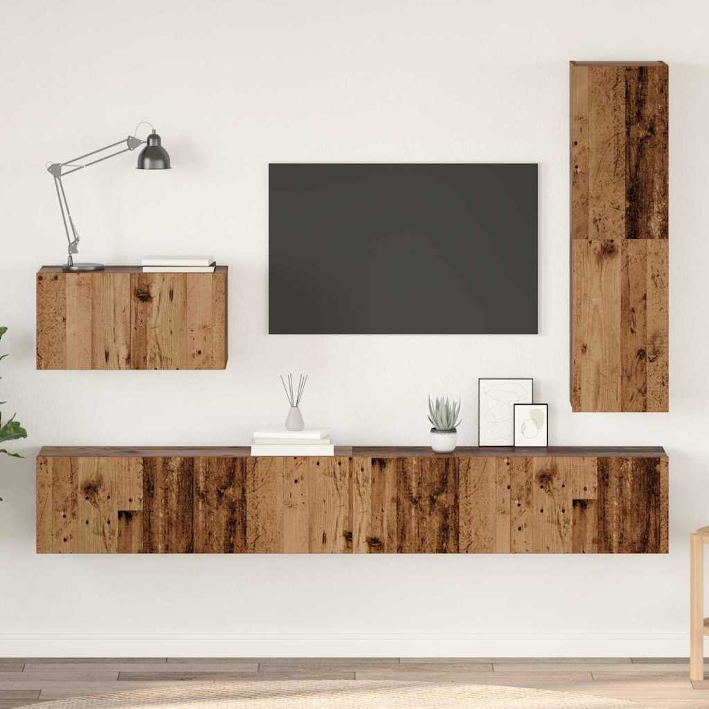 vidaXL Set comodă TV 4 pcs Lemn vechi 30.5 x 30 x 110 cm Lemn compozit vidaXL Set comodă TV 4 pcs Lemn vechi 30.5 x 30 x 110 cm Lemn compozit