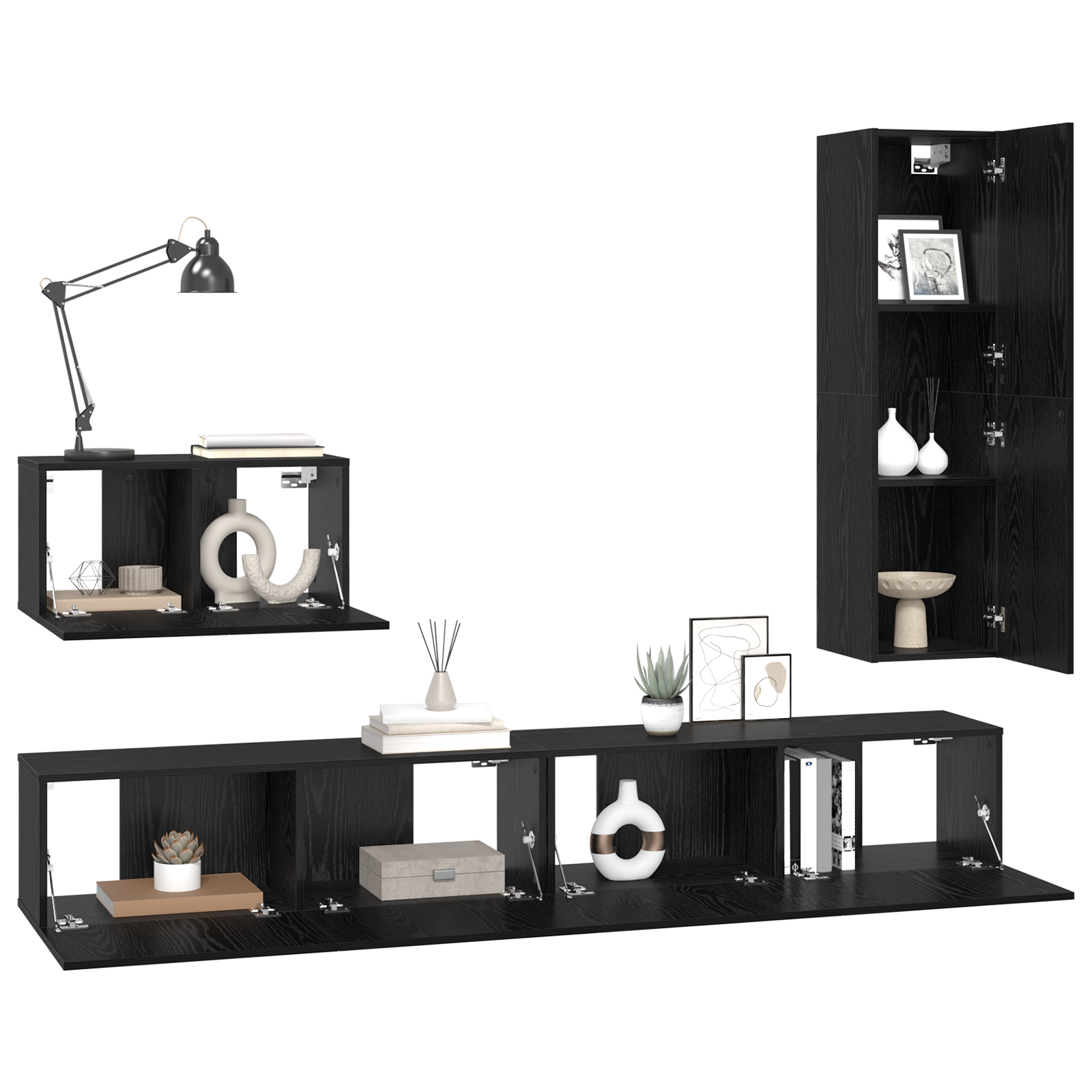 vidaXL Set comodă TV 4 pcs Stejar negru 200 x 30 x 30 cm Lemn compozit vidaXL Set comodă TV 4 pcs Stejar negru 200 x 30 x 30 cm Lemn compozit
