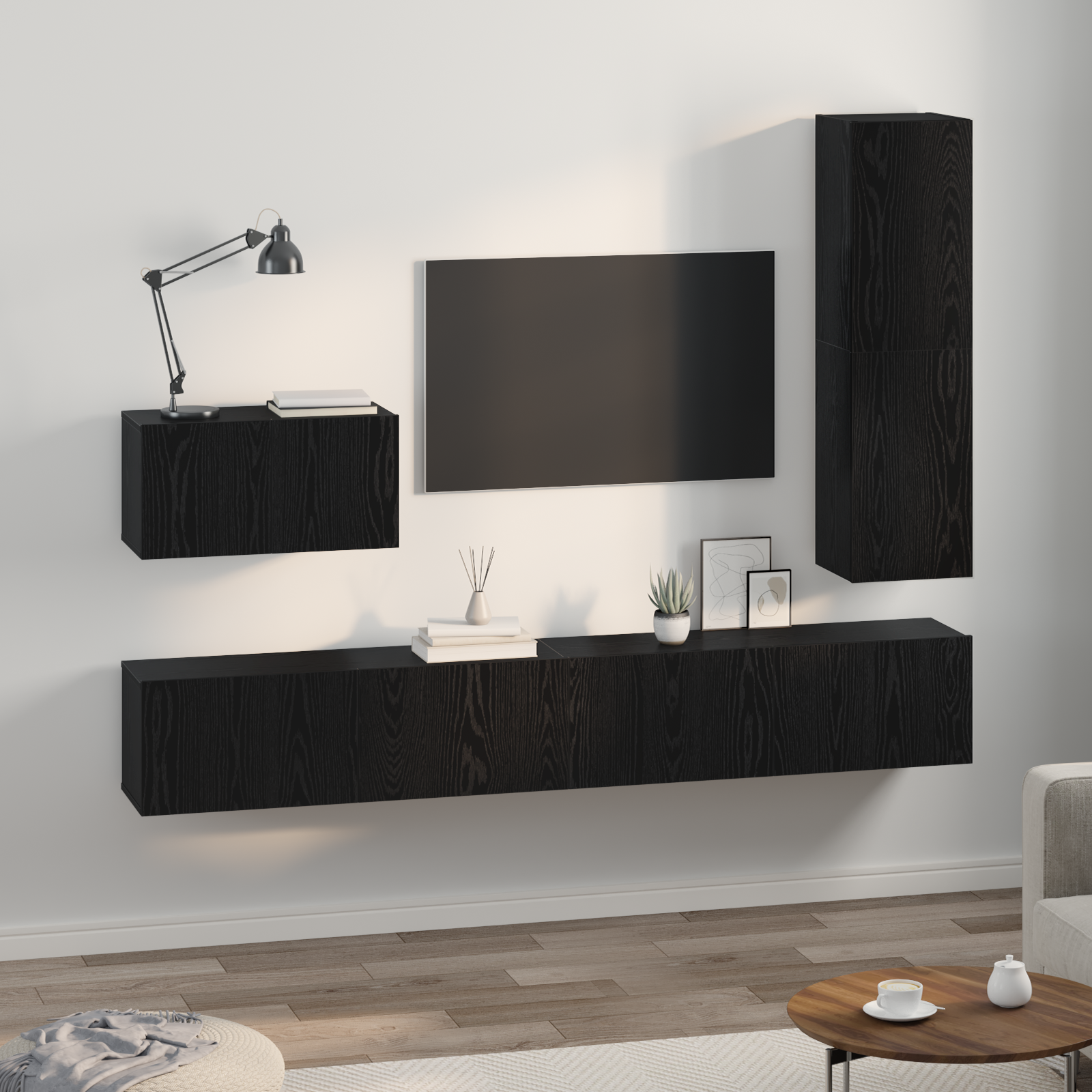 vidaXL Set comodă TV 4 pcs Stejar negru 200 x 30 x 30 cm Lemn compozit vidaXL Set comodă TV 4 pcs Stejar negru 200 x 30 x 30 cm Lemn compozit