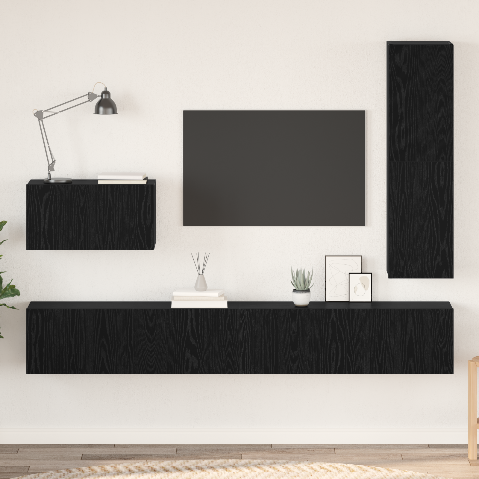 vidaXL Set comodă TV 4 pcs Stejar negru 200 x 30 x 30 cm Lemn compozit vidaXL Set comodă TV 4 pcs Stejar negru 200 x 30 x 30 cm Lemn compozit