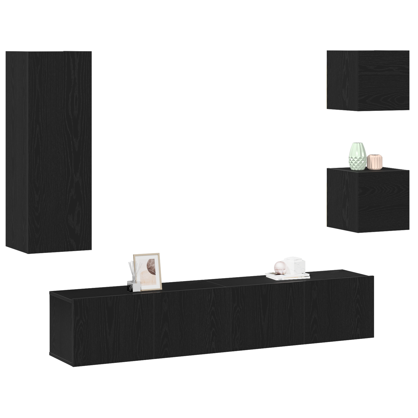 vidaXL Set Cabinet TV Pe perete 5 pcs Stejar negru 160 x 30 x 30.5 cm vidaXL Set Cabinet TV Pe perete 5 pcs Stejar negru 160 x 30 x 30.5 cm