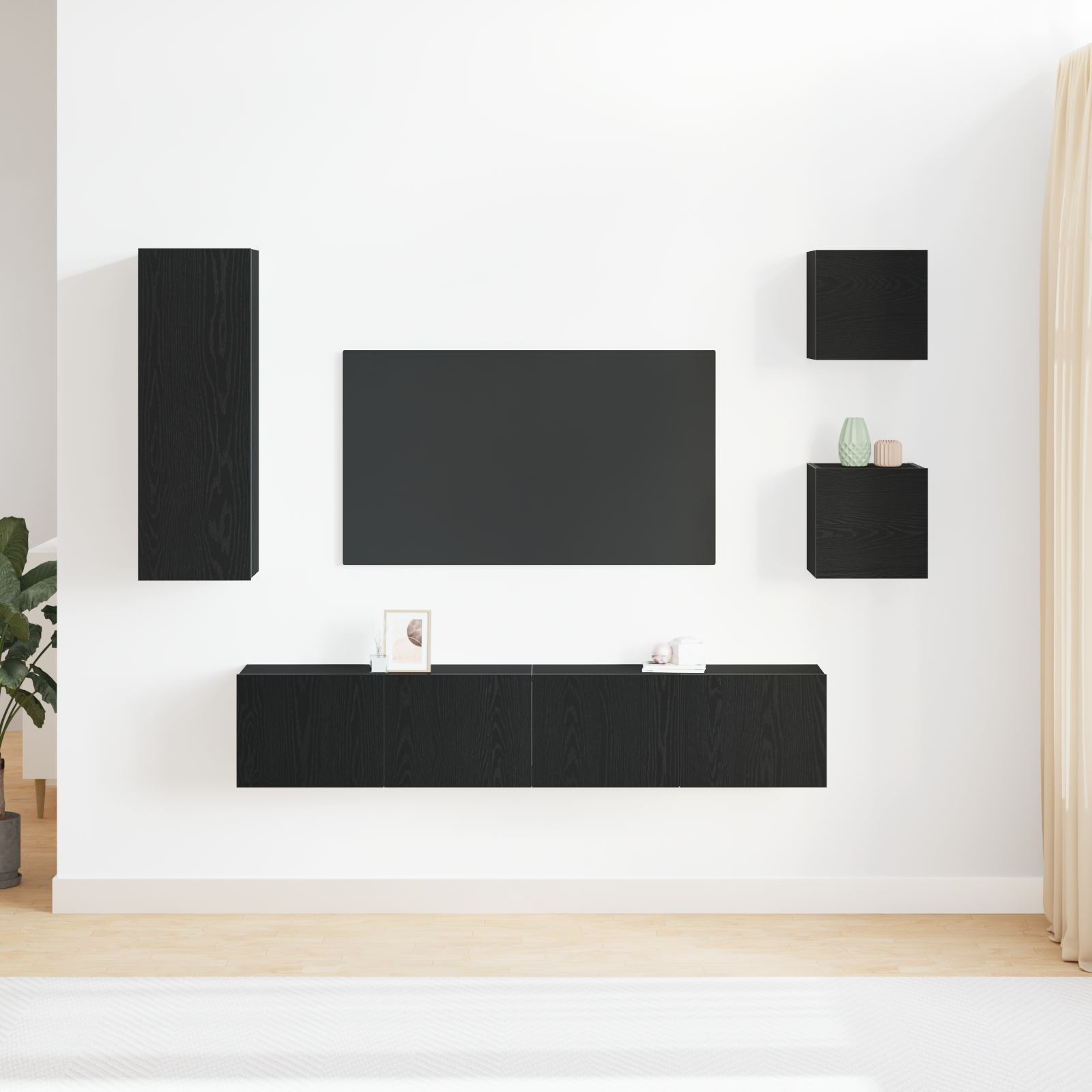 vidaXL Set Cabinet TV Pe perete 5 pcs Stejar negru 160 x 30 x 30.5 cm vidaXL Set Cabinet TV Pe perete 5 pcs Stejar negru 160 x 30 x 30.5 cm