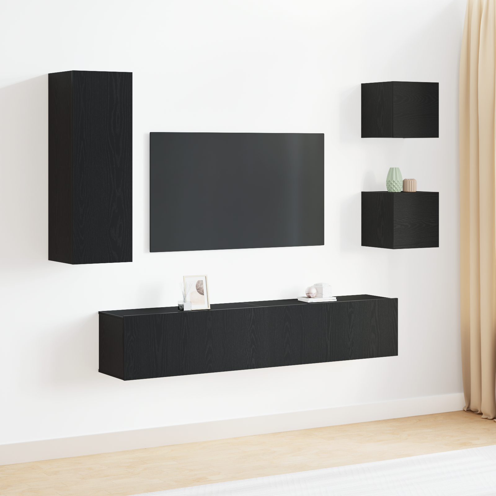 vidaXL Set Cabinet TV Pe perete 5 pcs Stejar negru 160 x 30 x 30.5 cm vidaXL Set Cabinet TV Pe perete 5 pcs Stejar negru 160 x 30 x 30.5 cm