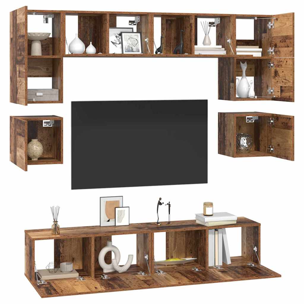 vidaXL Set comodă TV 8 pcs Lemn vechi 80 x 30 x 30 cm Lemn compozit