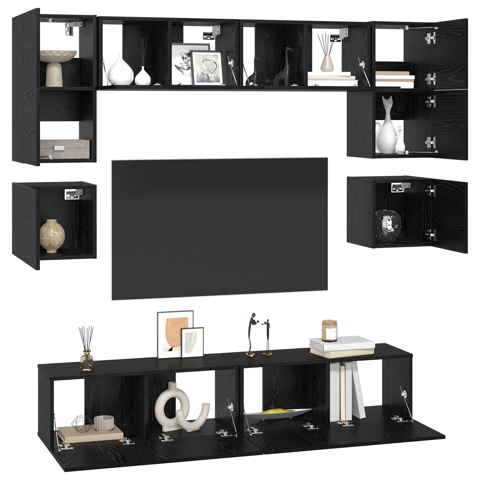 vidaXL Set comodă TV 8 pcs Stejar negru 80 x 30 x 30 cm Lemn compozit vidaXL Set comodă TV 8 pcs Stejar negru 80 x 30 x 30 cm Lemn compozit