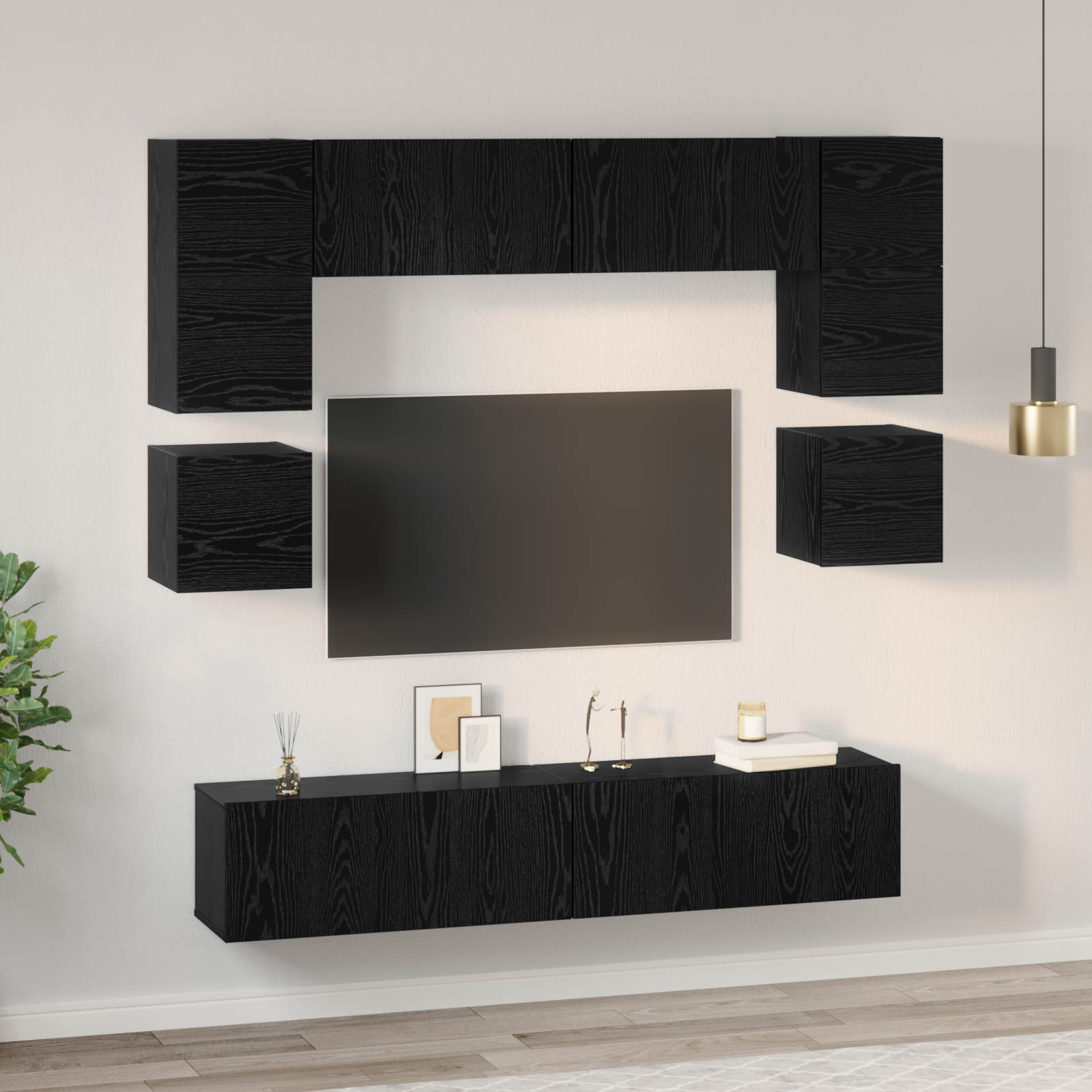 vidaXL Set comodă TV 8 pcs Stejar negru 80 x 30 x 30 cm Lemn compozit vidaXL Set comodă TV 8 pcs Stejar negru 80 x 30 x 30 cm Lemn compozit