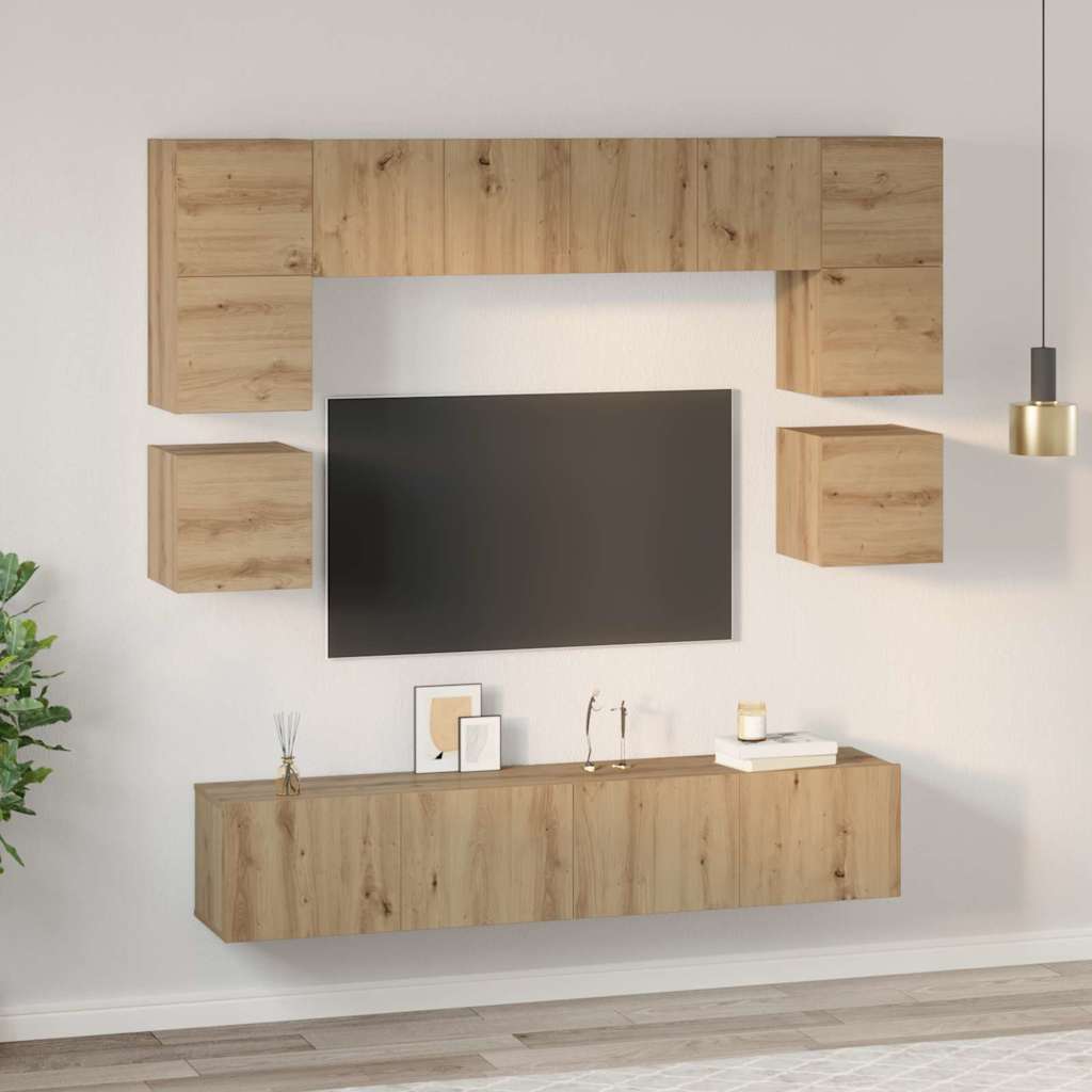 vidaXL Set comodă TV Pe perete 8 pcs stejar artizanal 80 x 30 x 30 cm vidaXL Set comodă TV Pe perete 8 pcs stejar artizanal 80 x 30 x 30 cm