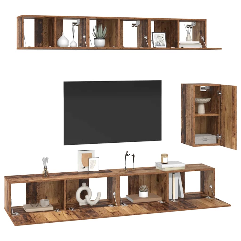 vidaXL Set comodă TV 6 pcs Lemn vechi Standard Mediu Lemn compozit vidaXL Set comodă TV 6 pcs Lemn vechi Standard Mediu Lemn compozit