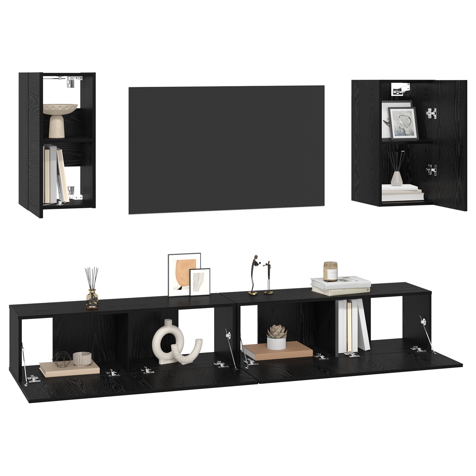 vidaXL Dulap pentru TV pe Perete 6 pcs Stejar negru Lemn compozit