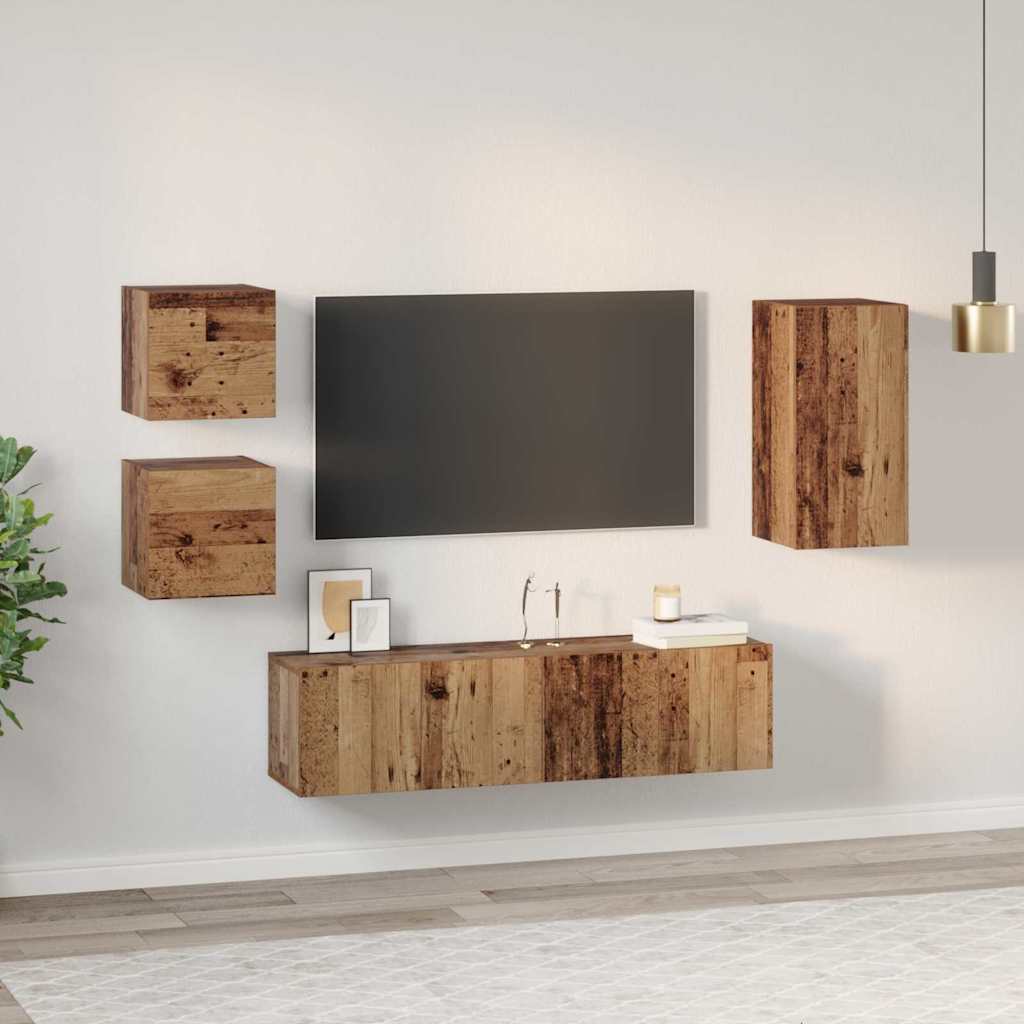 vidaXL Set comodă TV 5 pcs Lemn vechi 30.5 x 30 x 60 cm Lemn compozit vidaXL Set comodă TV 5 pcs Lemn vechi 30.5 x 30 x 60 cm Lemn compozit