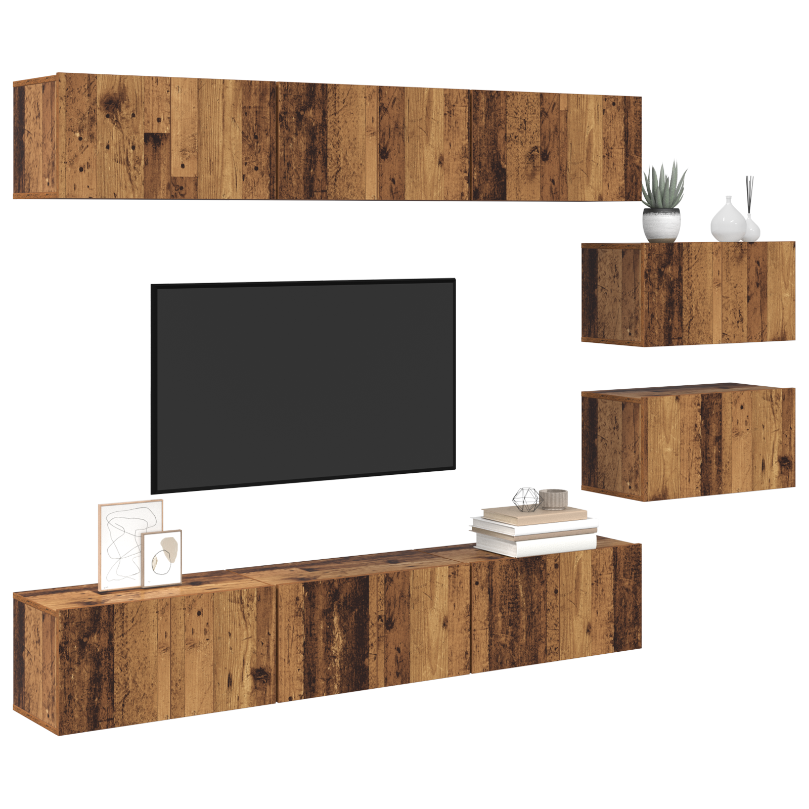 vidaXL Set comodă TV 8 pcs Lemn vechi 60 x 30 x 30 cm Lemn compozit vidaXL Set comodă TV 8 pcs Lemn vechi 60 x 30 x 30 cm Lemn compozit