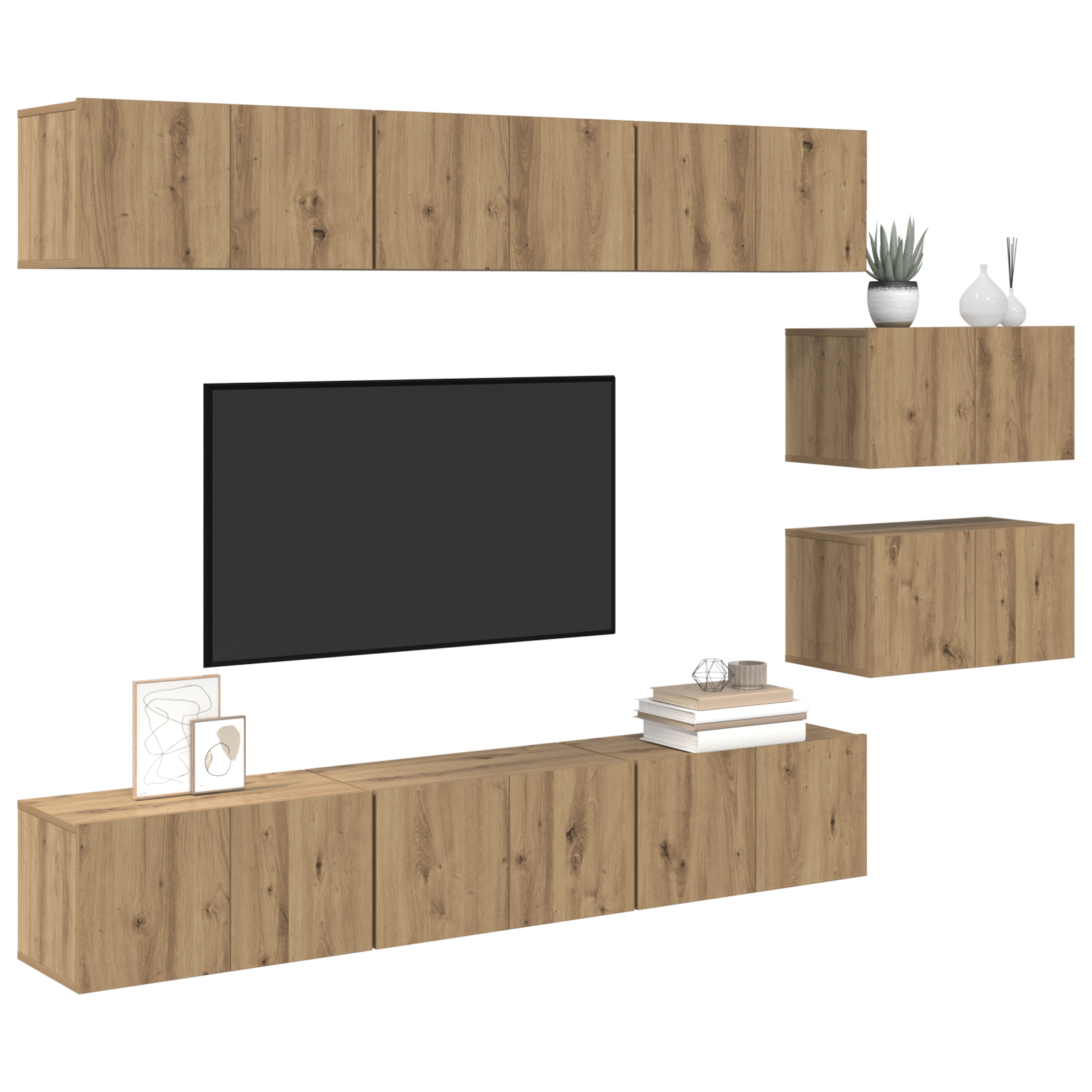 vidaXL Set comodă TV Pe perete 8 pcs stejar artizanal 60 x 30 x 30 cm vidaXL Set comodă TV Pe perete 8 pcs stejar artizanal 60 x 30 x 30 cm