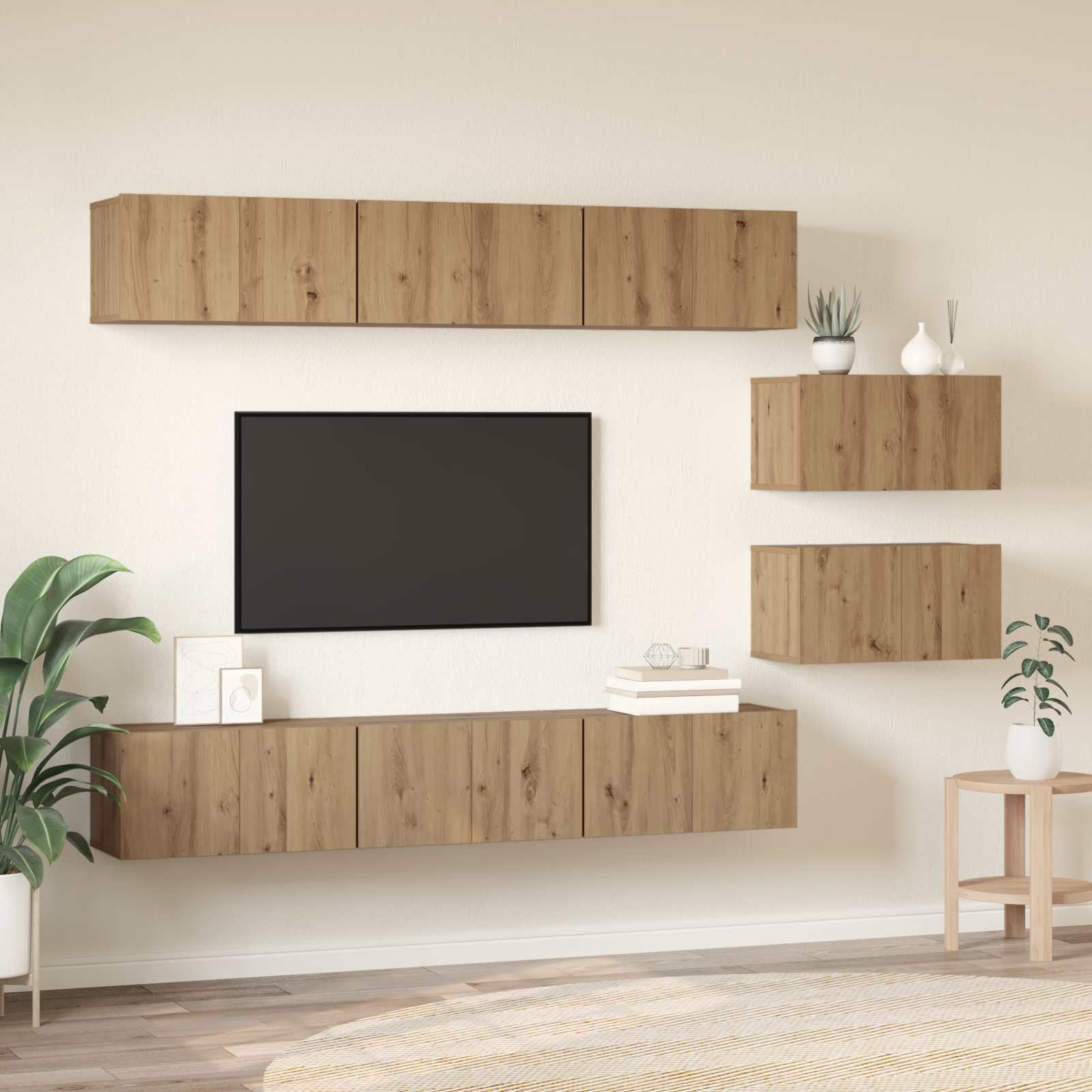 vidaXL Set comodă TV Pe perete 8 pcs stejar artizanal 60 x 30 x 30 cm vidaXL Set comodă TV Pe perete 8 pcs stejar artizanal 60 x 30 x 30 cm