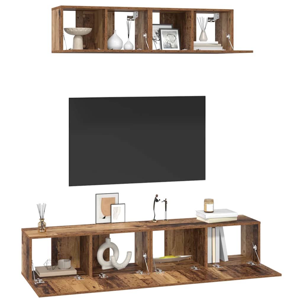 vidaXL Set dulap TV Pe perete 4 pcs Lemn vechi Mediu Lemn compozit