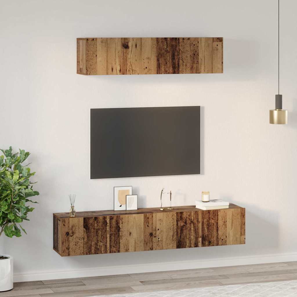 vidaXL Set dulap TV Pe perete 4 pcs Lemn vechi Mediu Lemn compozit