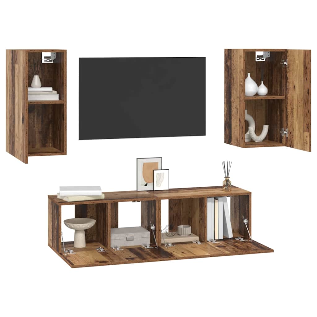 vidaXL Set comodă TV 4 pcs Lemn vechi 60 x 30 x 30 cm Lemn compozit vidaXL Set comodă TV 4 pcs Lemn vechi 60 x 30 x 30 cm Lemn compozit