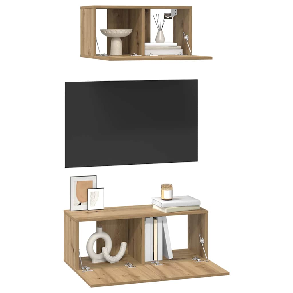 vidaXL Set comodă TV Pe perete 2 pcs stejar artizanal 80 x 30 x 30 cm vidaXL Set comodă TV Pe perete 2 pcs stejar artizanal 80 x 30 x 30 cm