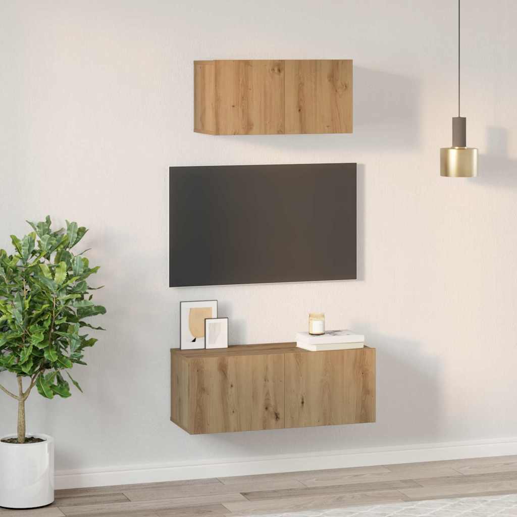 vidaXL Set comodă TV Pe perete 2 pcs stejar artizanal 80 x 30 x 30 cm vidaXL Set comodă TV Pe perete 2 pcs stejar artizanal 80 x 30 x 30 cm