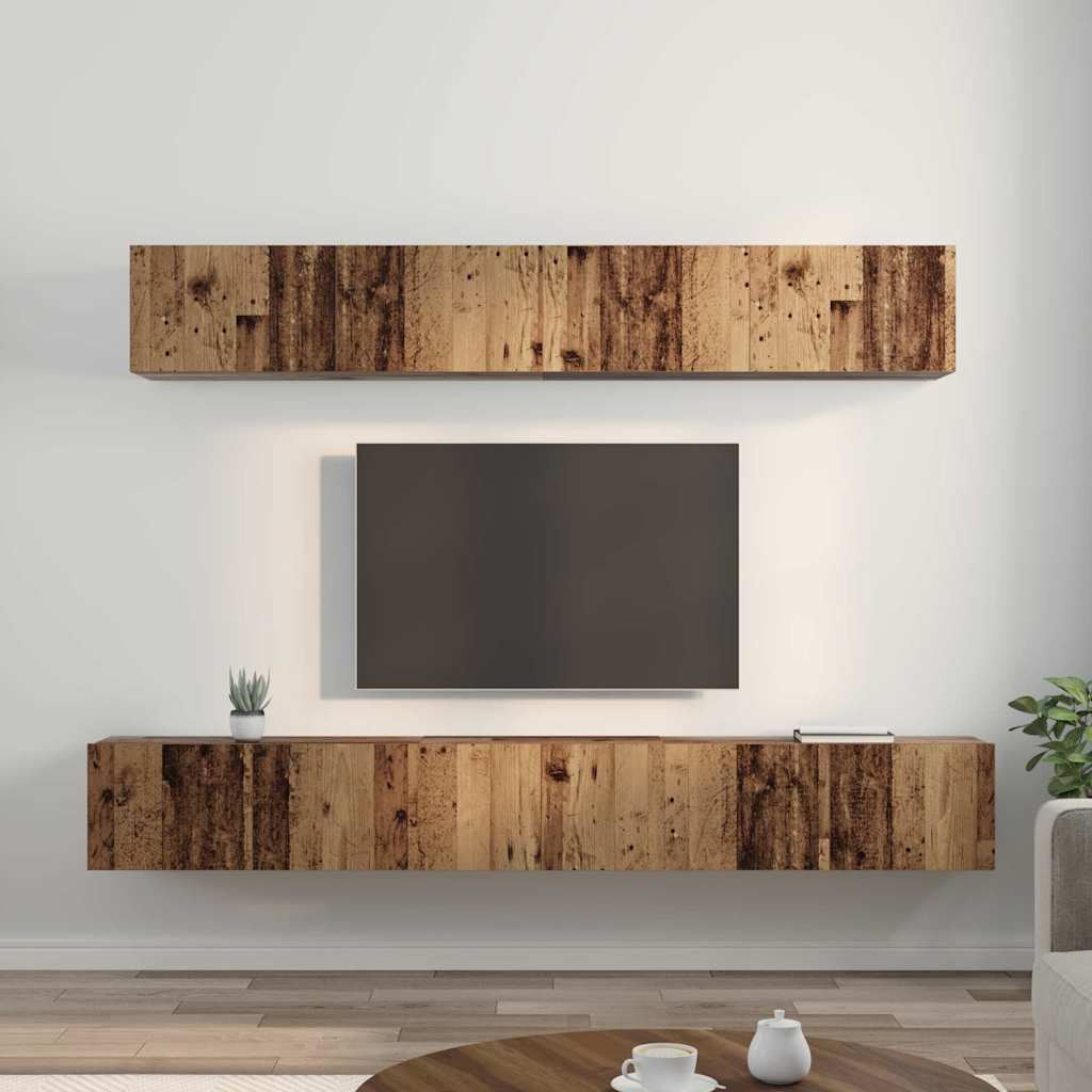 vidaXL Set dulap TV Pe perete 5 pcs Lemn vechi Mediu Lemn compozit vidaXL Set dulap TV Pe perete 5 pcs Lemn vechi Mediu Lemn compozit
