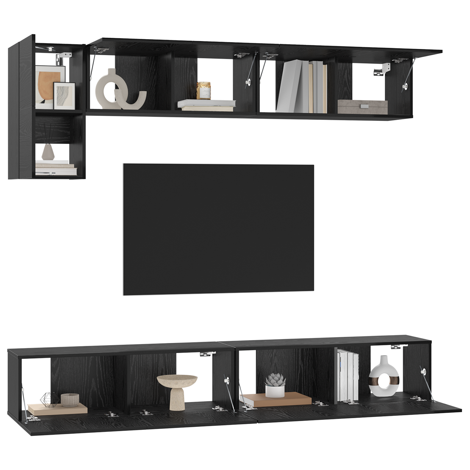 vidaXL Set comodă TV Pe perete 5 pcs Stejar Negru vidaXL Set comodă TV Pe perete 5 pcs Stejar Negru