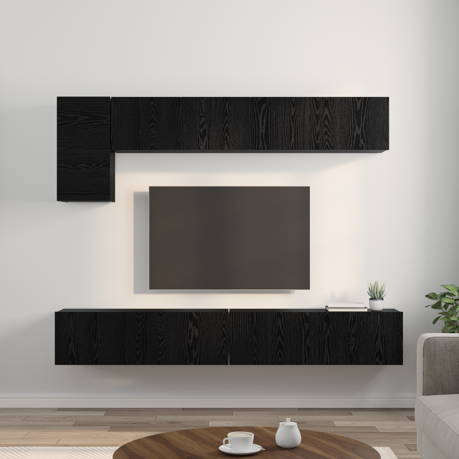 vidaXL Set comodă TV Pe perete 5 pcs Stejar Negru vidaXL Set comodă TV Pe perete 5 pcs Stejar Negru
