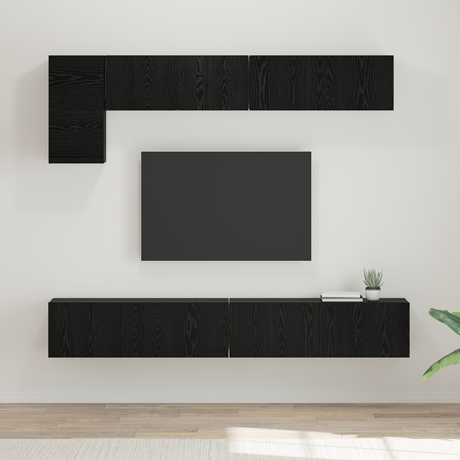 vidaXL Set comodă TV Pe perete 5 pcs Stejar Negru vidaXL Set comodă TV Pe perete 5 pcs Stejar Negru