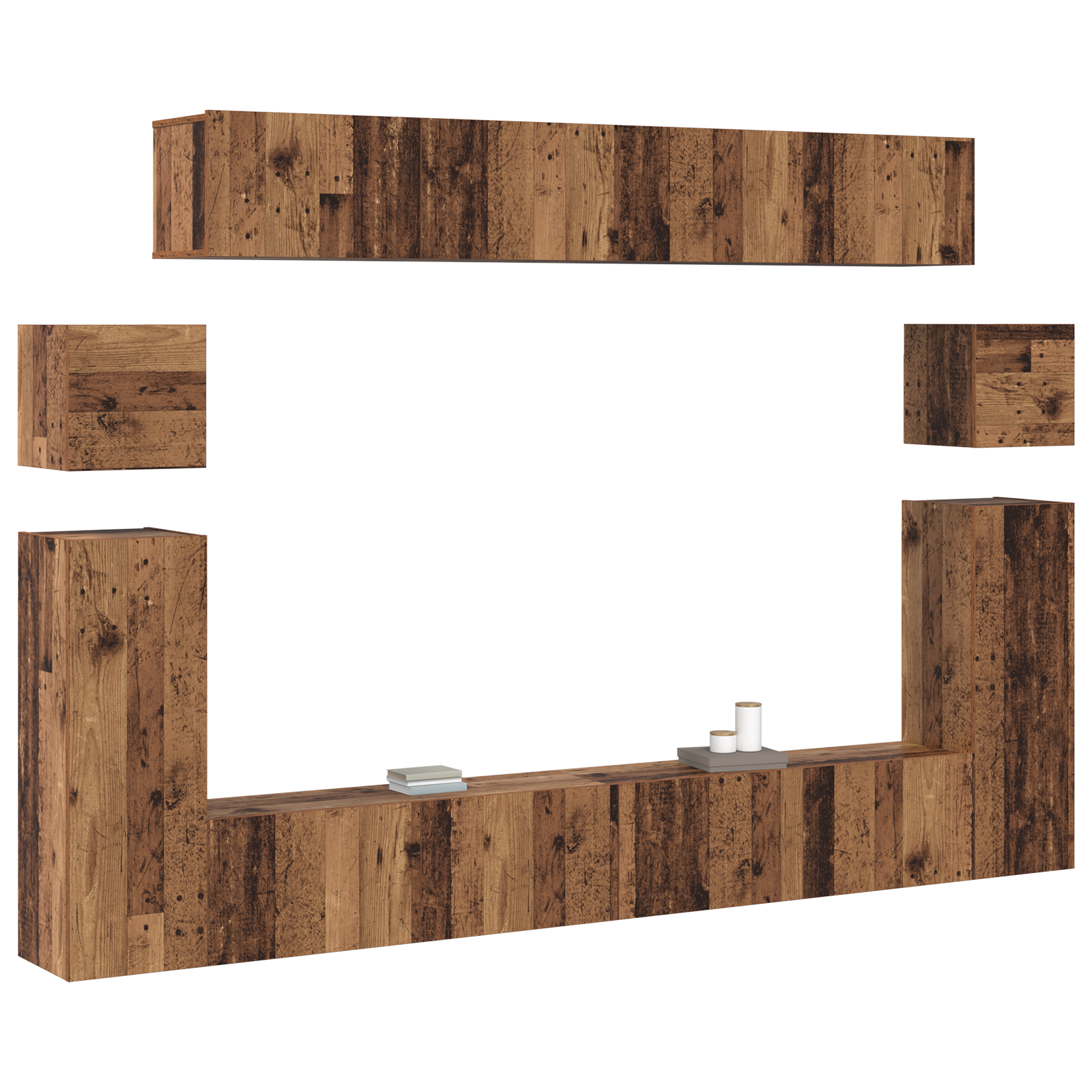 vidaXL Set comodă TV 8 pcs Lemn vechi Mediu 30.5 x 30 x 30 cm vidaXL Set comodă TV 8 pcs Lemn vechi Mediu 30.5 x 30 x 30 cm