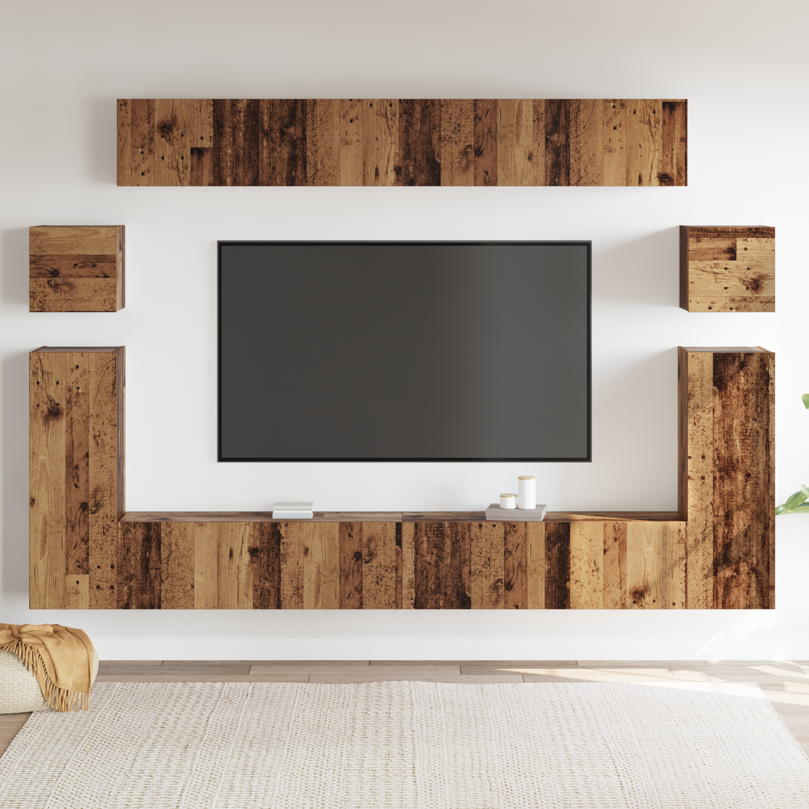 vidaXL Set comodă TV 8 pcs Lemn vechi Mediu 30.5 x 30 x 30 cm vidaXL Set comodă TV 8 pcs Lemn vechi Mediu 30.5 x 30 x 30 cm
