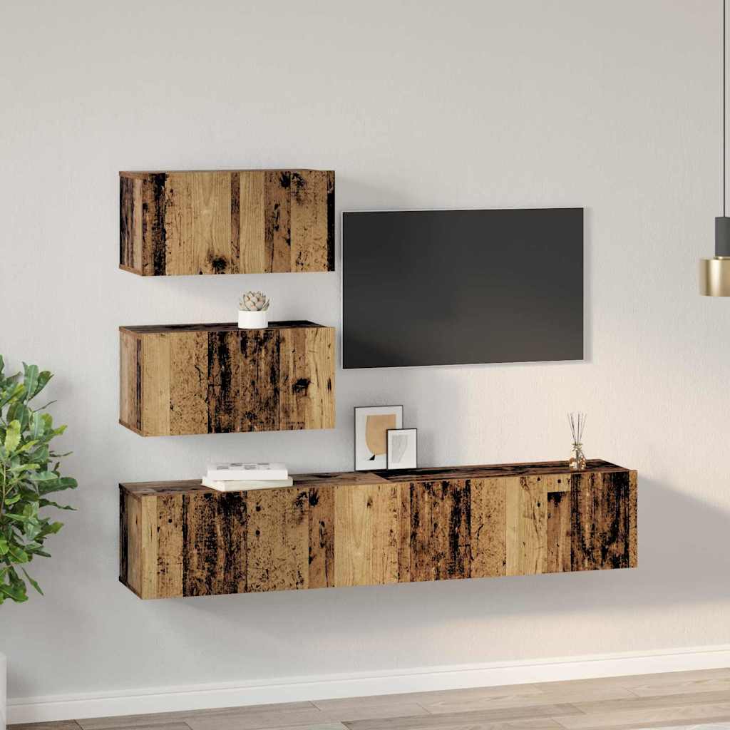 vidaXL Set comodă TV 4 pcs Lemn vechi 80 x 30 x 30 cm Lemn compozit vidaXL Set comodă TV 4 pcs Lemn vechi 80 x 30 x 30 cm Lemn compozit