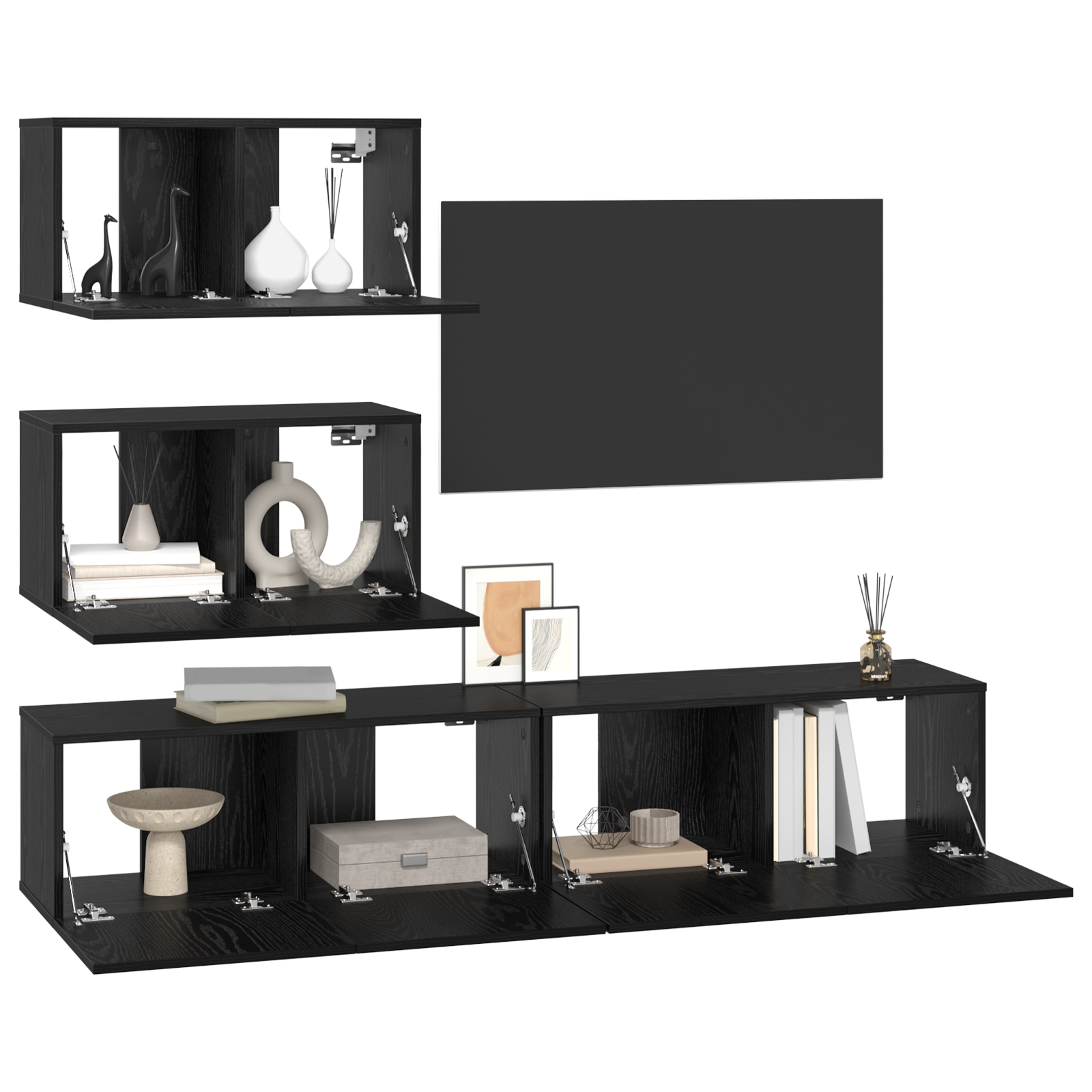 vidaXL Set comodă TV 4 pcs Stejar negru 100 x 30 x 30 cm Lemn compozit vidaXL Set comodă TV 4 pcs Stejar negru 100 x 30 x 30 cm Lemn compozit