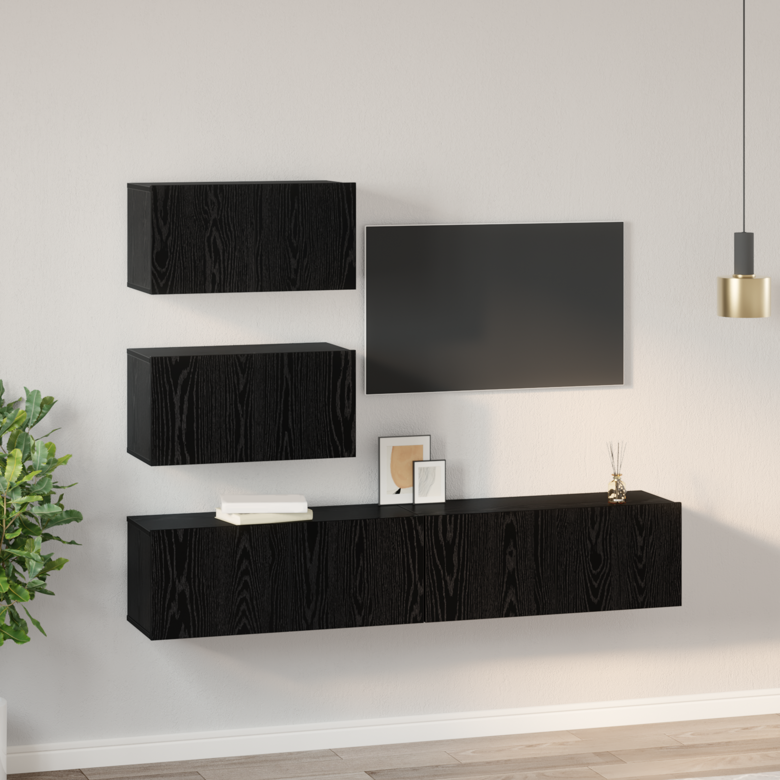 vidaXL Set comodă TV 4 pcs Stejar negru 100 x 30 x 30 cm Lemn compozit vidaXL Set comodă TV 4 pcs Stejar negru 100 x 30 x 30 cm Lemn compozit