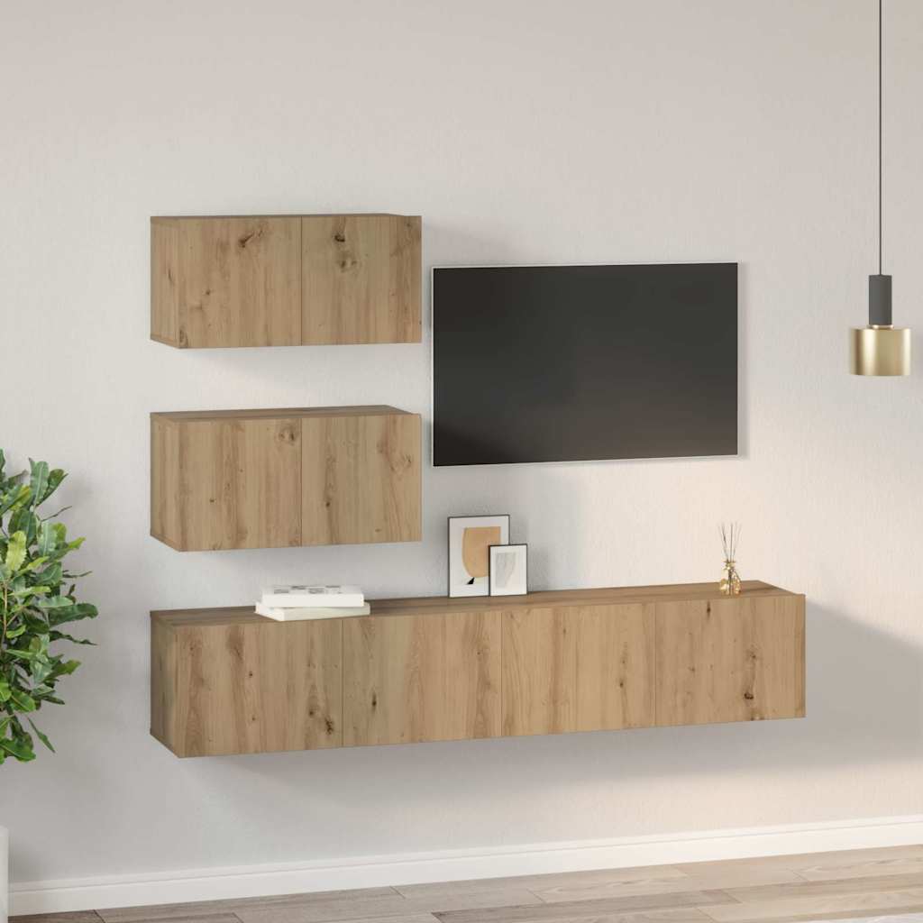 vidaXL Set comodă TV Pe perete 4 pcs stejar artizanal 80 x 30 x 30 cm vidaXL Set comodă TV Pe perete 4 pcs stejar artizanal 80 x 30 x 30 cm