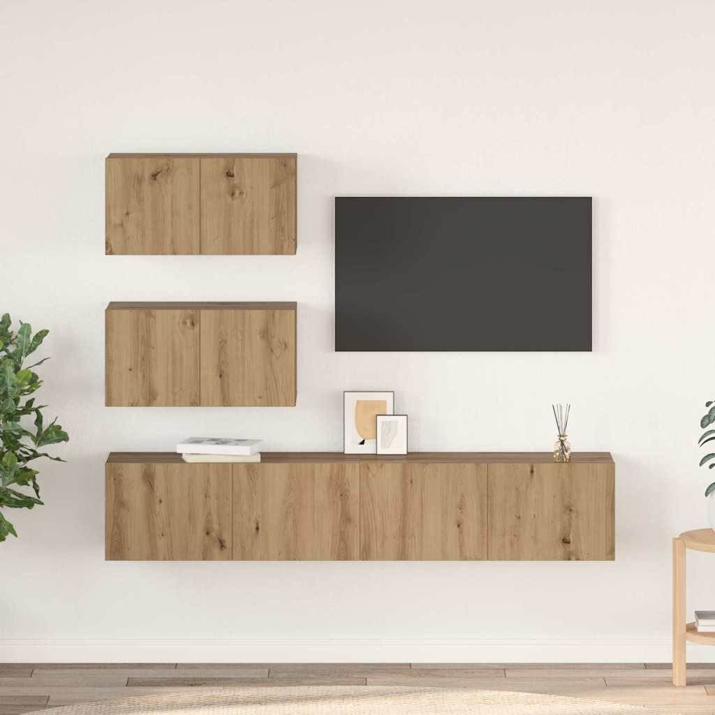 vidaXL Set comodă TV Pe perete 4 pcs stejar artizanal 80 x 30 x 30 cm vidaXL Set comodă TV Pe perete 4 pcs stejar artizanal 80 x 30 x 30 cm