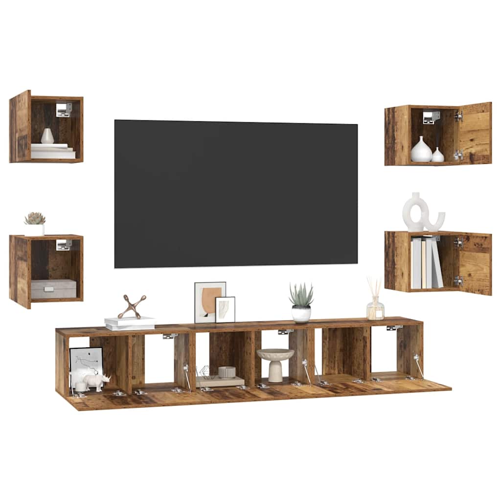 vidaXL Set comodă TV 7 pcs Lemn vechi 60 x 30 x 30 cm Lemn compozit vidaXL Set comodă TV 7 pcs Lemn vechi 60 x 30 x 30 cm Lemn compozit
