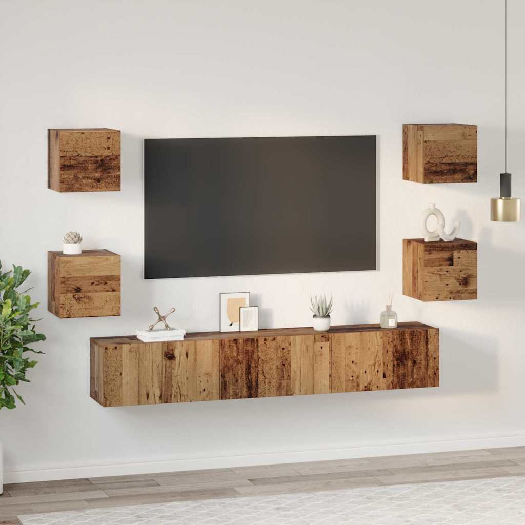 vidaXL Set comodă TV 7 pcs Lemn vechi 60 x 30 x 30 cm Lemn compozit vidaXL Set comodă TV 7 pcs Lemn vechi 60 x 30 x 30 cm Lemn compozit