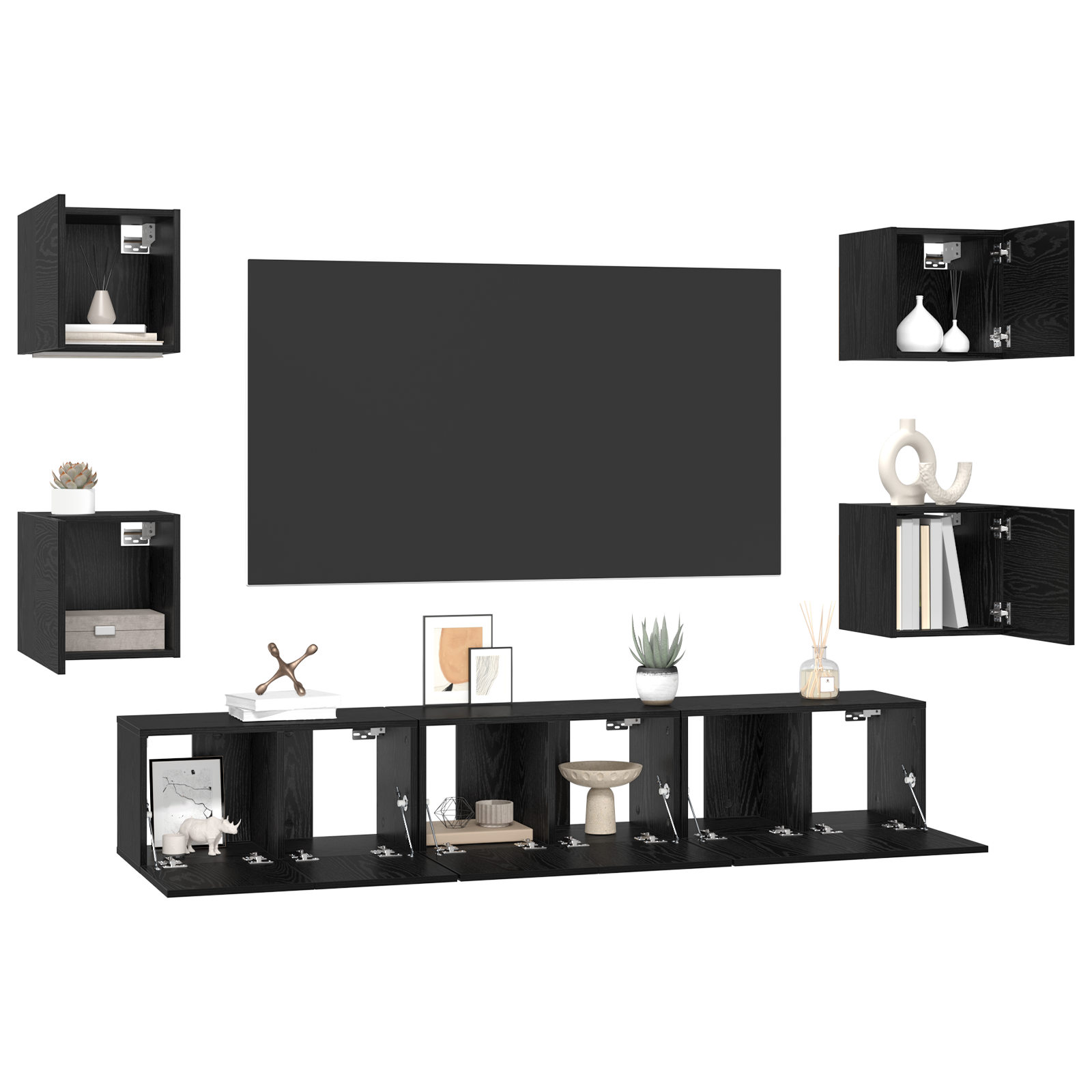 vidaXL Set comodă TV 7 pcs Stejar negru Mediu 180 x 30 x 30 cm vidaXL Set comodă TV 7 pcs Stejar negru Mediu 180 x 30 x 30 cm