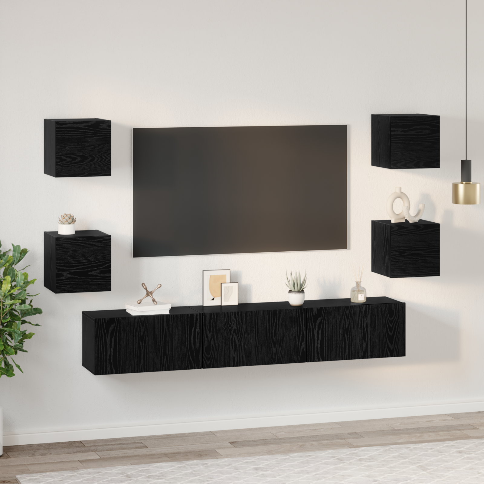 vidaXL Set comodă TV 7 pcs Stejar negru Mediu 180 x 30 x 30 cm vidaXL Set comodă TV 7 pcs Stejar negru Mediu 180 x 30 x 30 cm