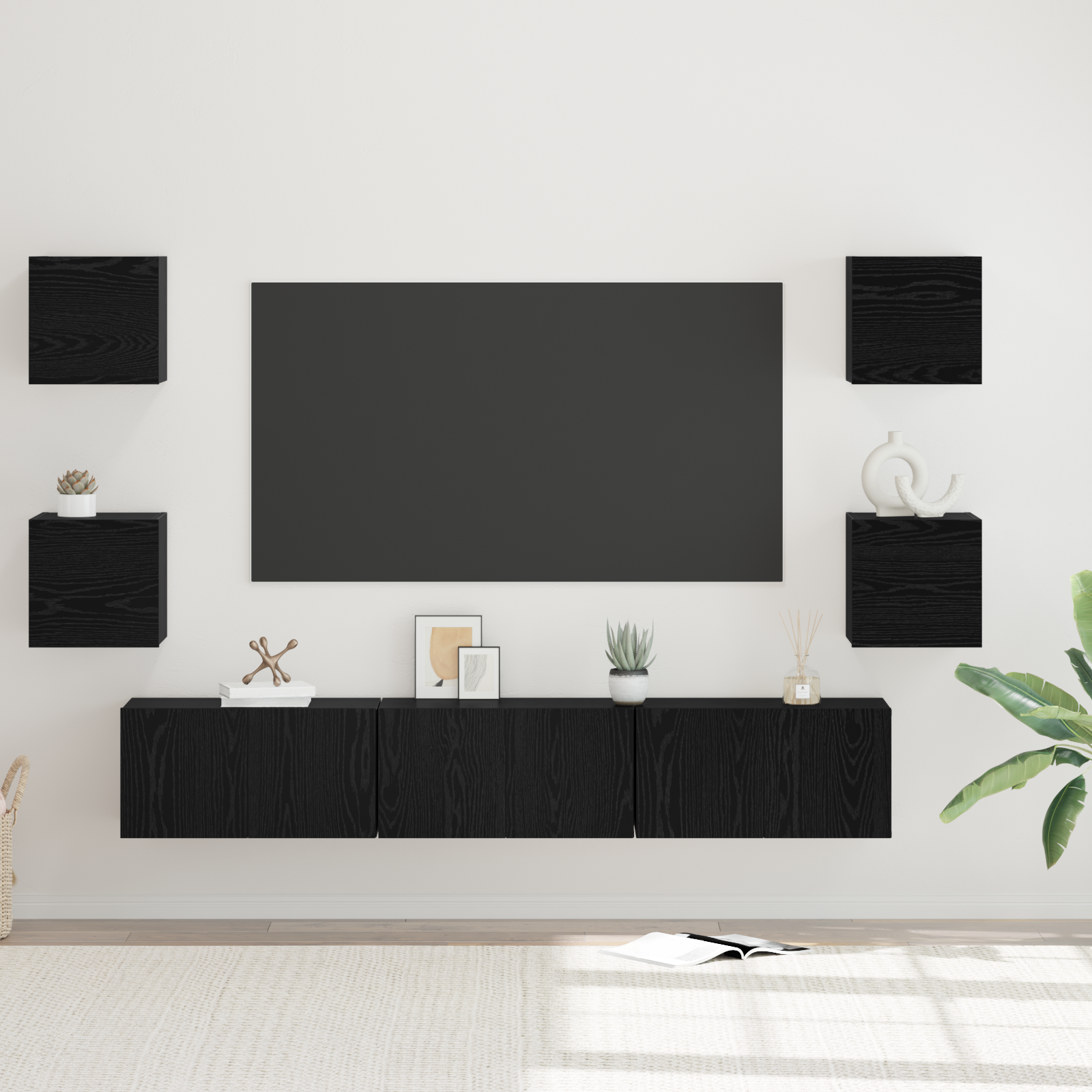 vidaXL Set comodă TV 7 pcs Stejar negru Mediu 180 x 30 x 30 cm vidaXL Set comodă TV 7 pcs Stejar negru Mediu 180 x 30 x 30 cm