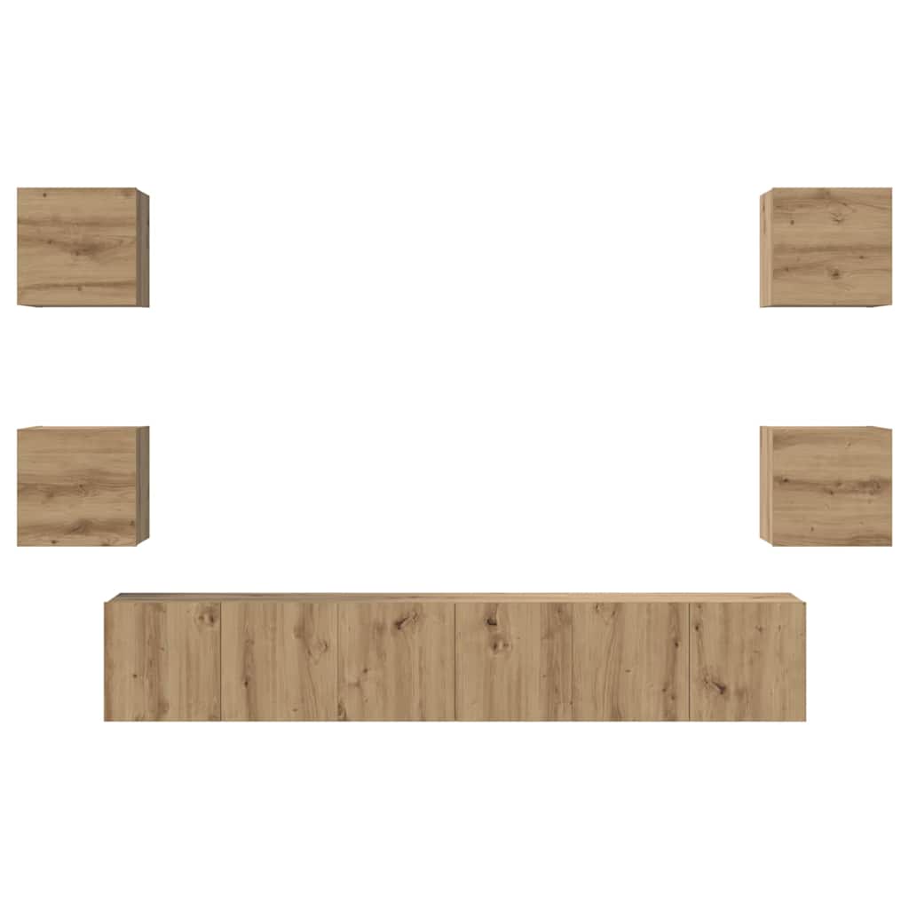 vidaXL Set comodă TV Pe perete 7 pcs stejar artizanal 60 x 30 x 30 cm vidaXL Set comodă TV Pe perete 7 pcs stejar artizanal 60 x 30 x 30 cm