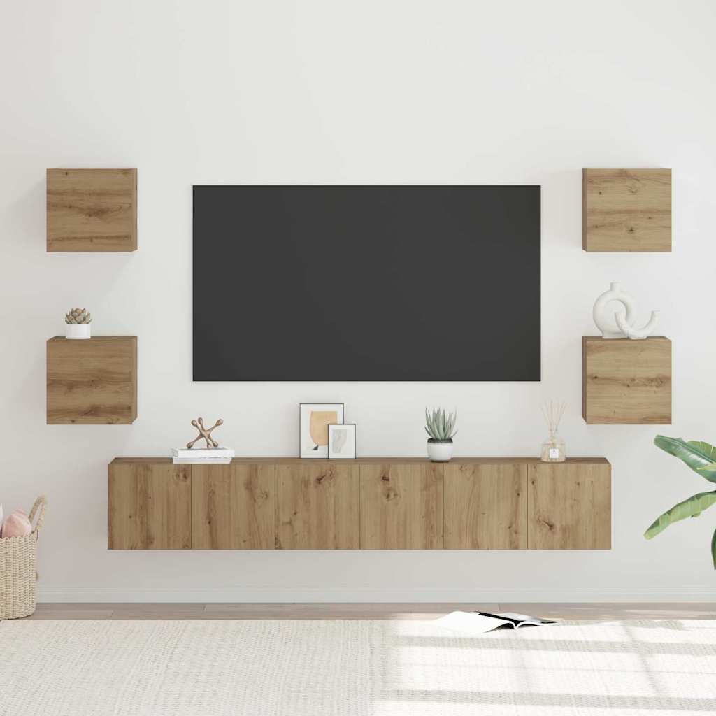 vidaXL Set comodă TV Pe perete 7 pcs stejar artizanal 60 x 30 x 30 cm vidaXL Set comodă TV Pe perete 7 pcs stejar artizanal 60 x 30 x 30 cm