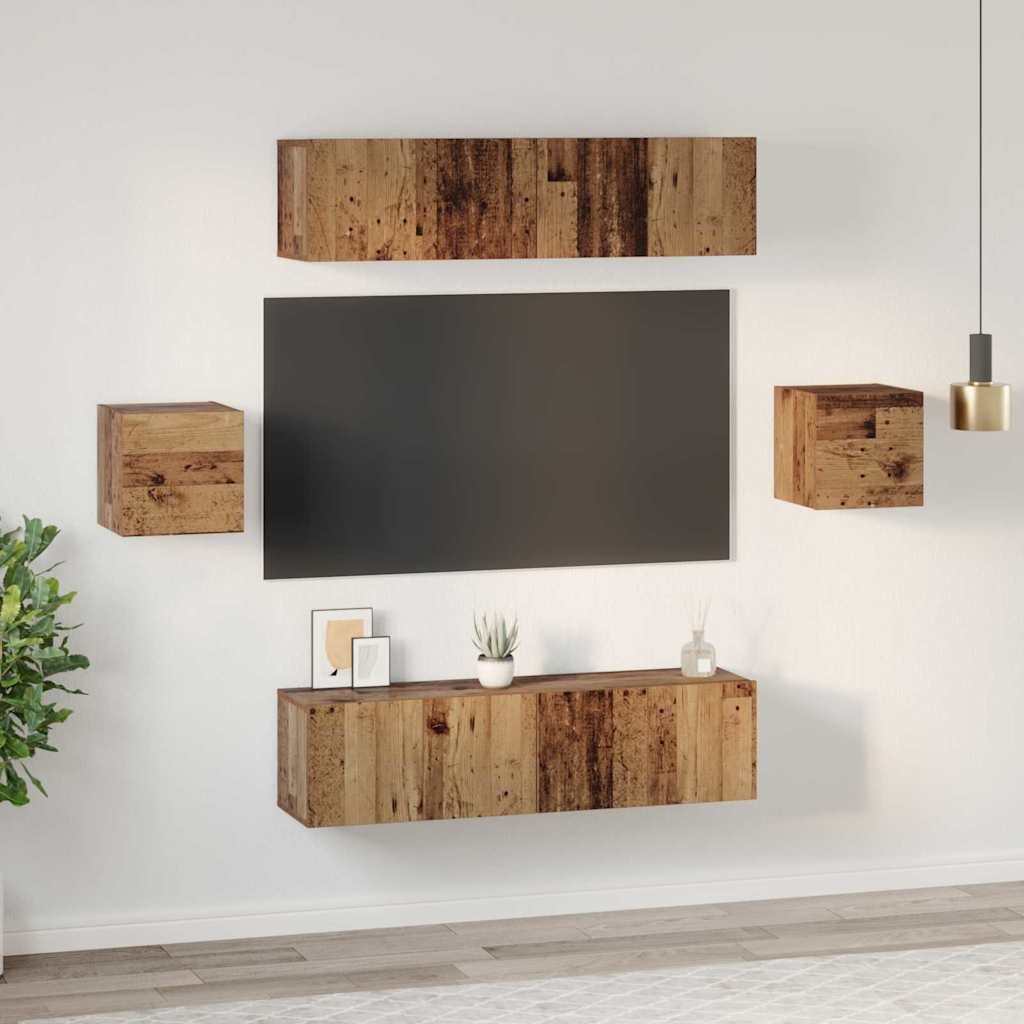 vidaXL Set comodă TV Pe perete 6 pcs Lemn vechi Lemn compozit vidaXL Set comodă TV Pe perete 6 pcs Lemn vechi Lemn compozit