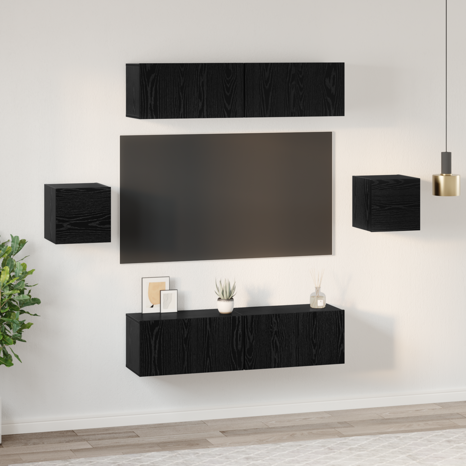 vidaXL Set comodă TV Pe perete 6 pcs Stejar negru Lemn compozit vidaXL Set comodă TV Pe perete 6 pcs Stejar negru Lemn compozit