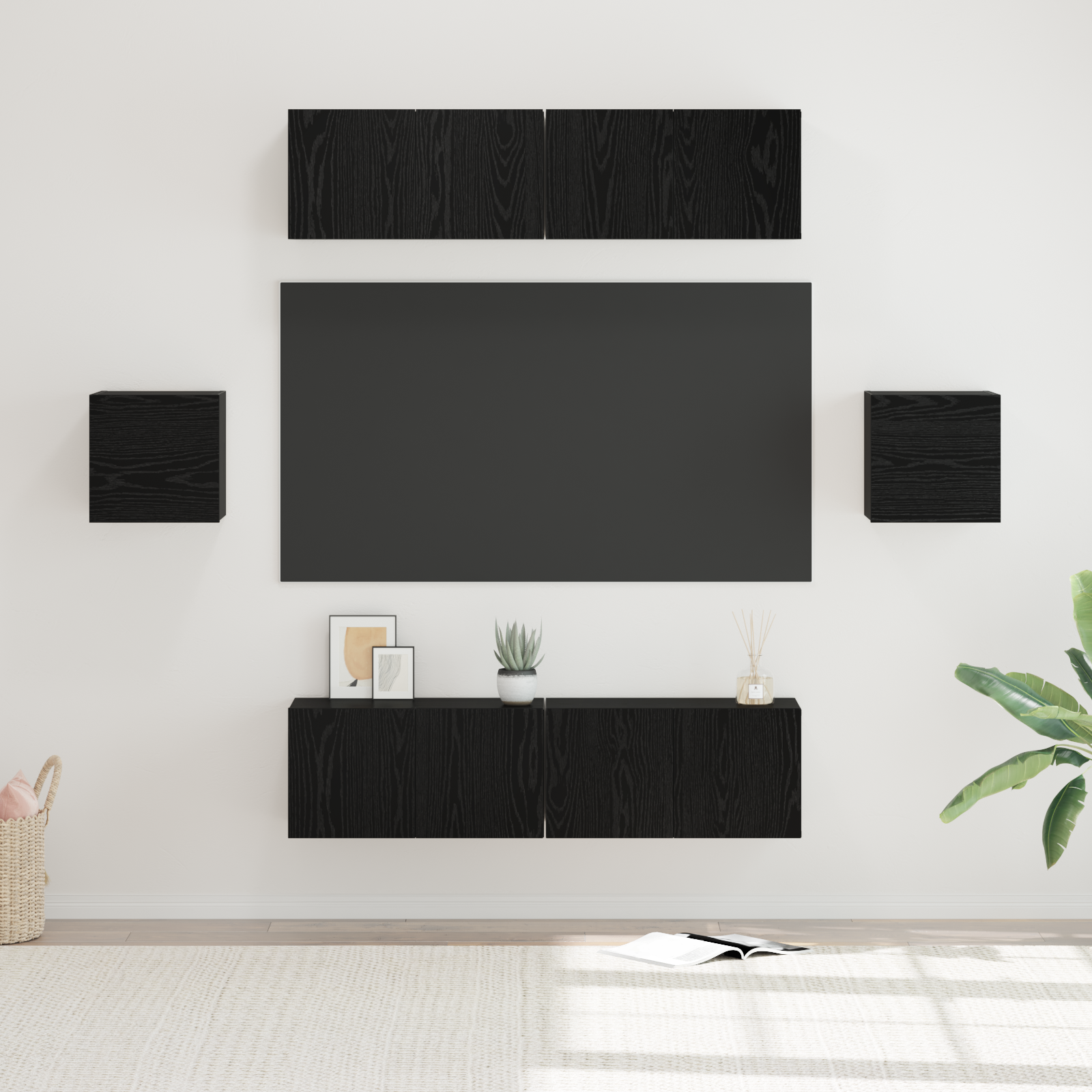 vidaXL Set comodă TV Pe perete 6 pcs Stejar negru Lemn compozit vidaXL Set comodă TV Pe perete 6 pcs Stejar negru Lemn compozit