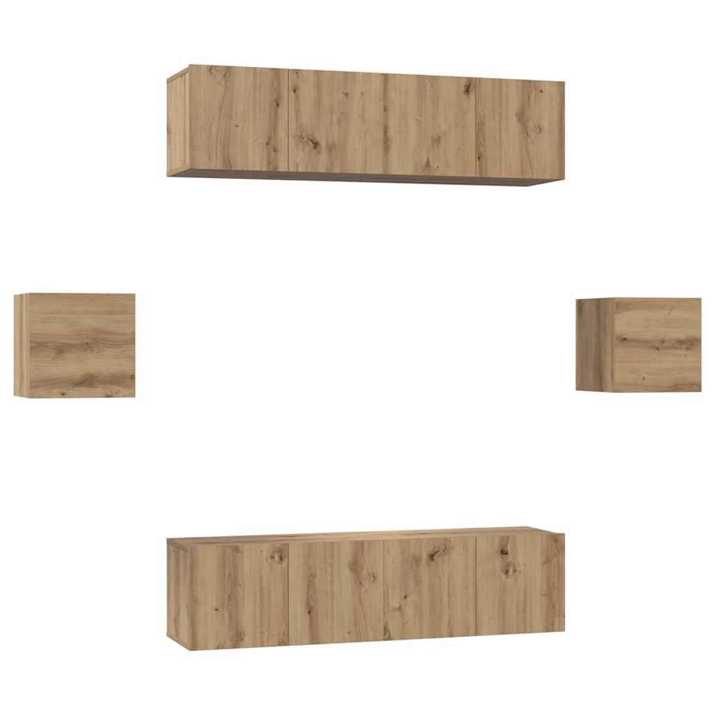 vidaXL Set comodă TV Pe perete 6 pcs stejar artizanal Lemn compozit vidaXL Set comodă TV Pe perete 6 pcs stejar artizanal Lemn compozit
