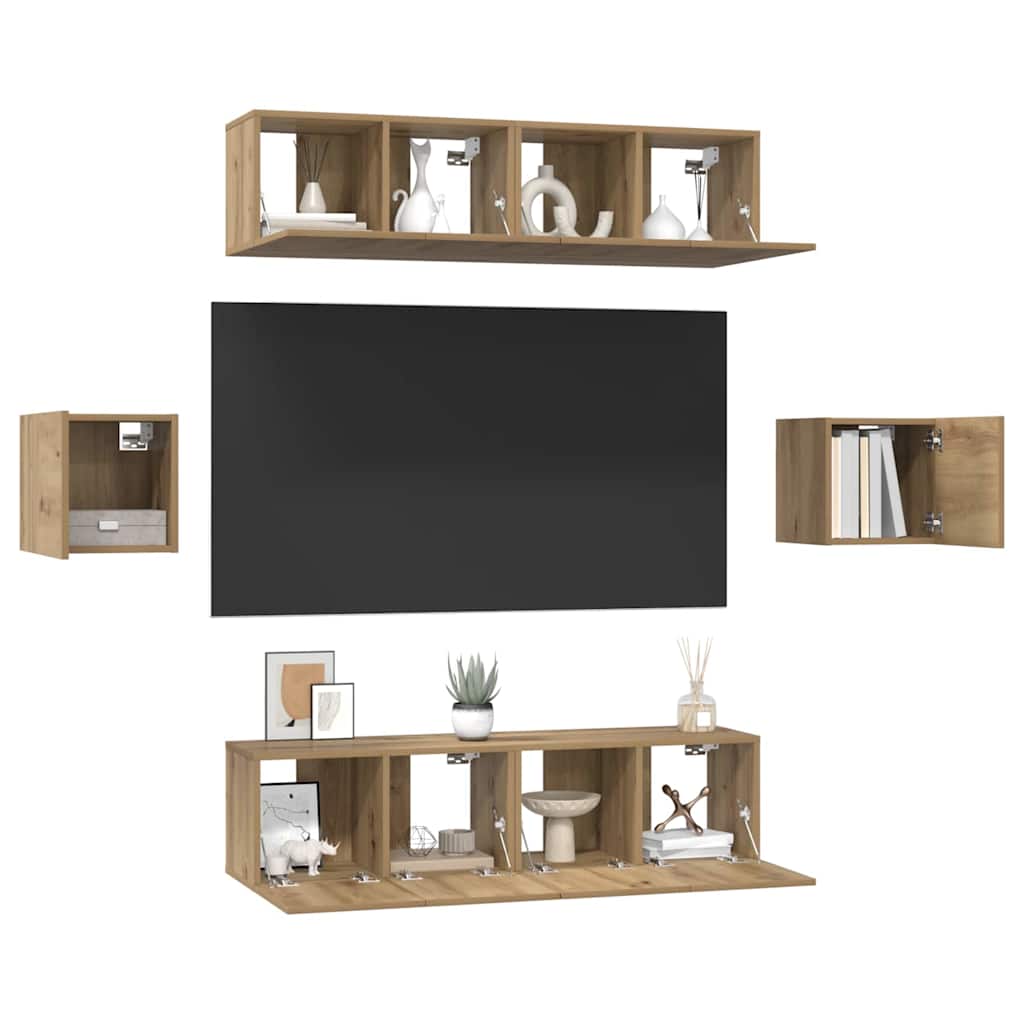 vidaXL Set comodă TV Pe perete 6 pcs stejar artizanal Lemn compozit vidaXL Set comodă TV Pe perete 6 pcs stejar artizanal Lemn compozit