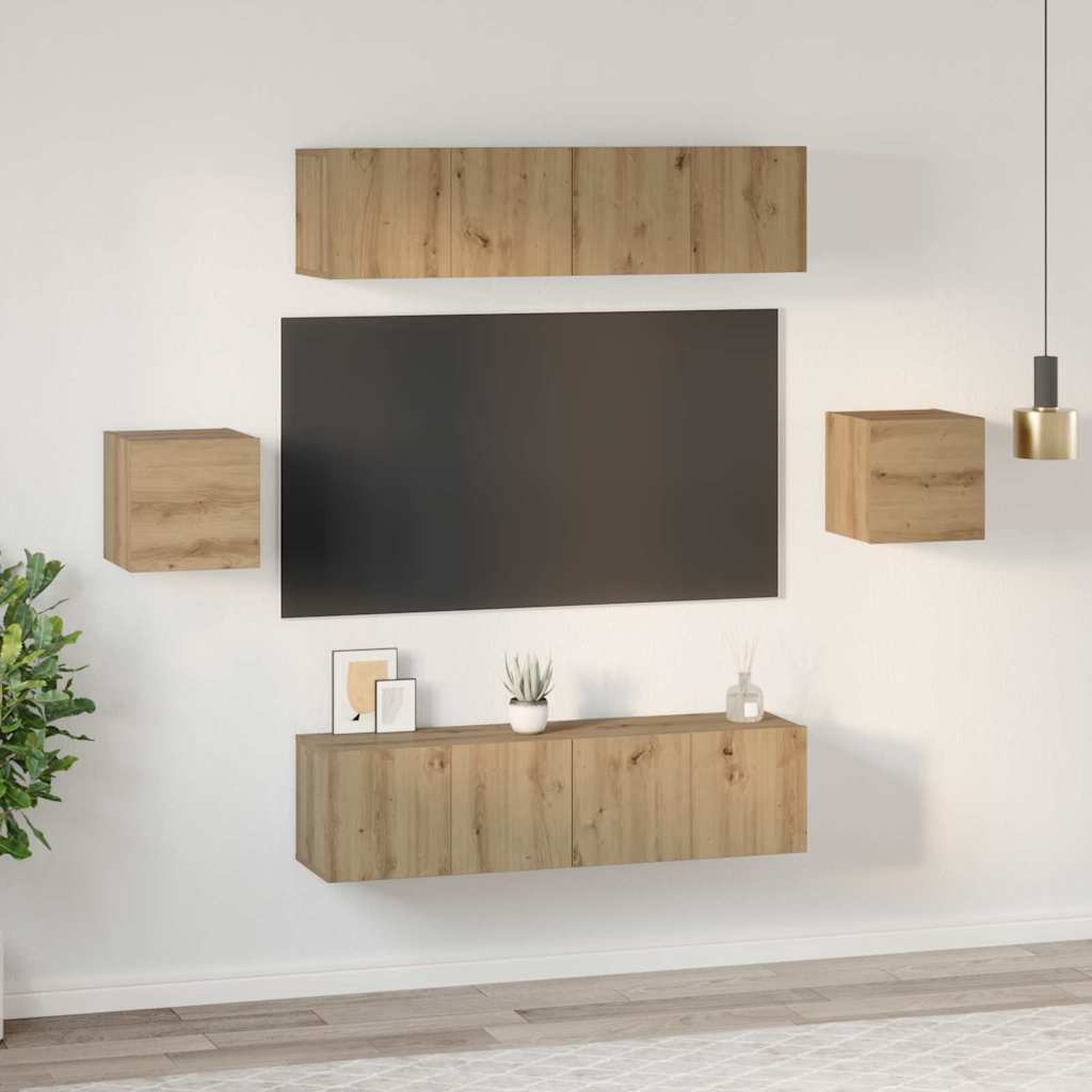 vidaXL Set comodă TV Pe perete 6 pcs stejar artizanal Lemn compozit vidaXL Set comodă TV Pe perete 6 pcs stejar artizanal Lemn compozit