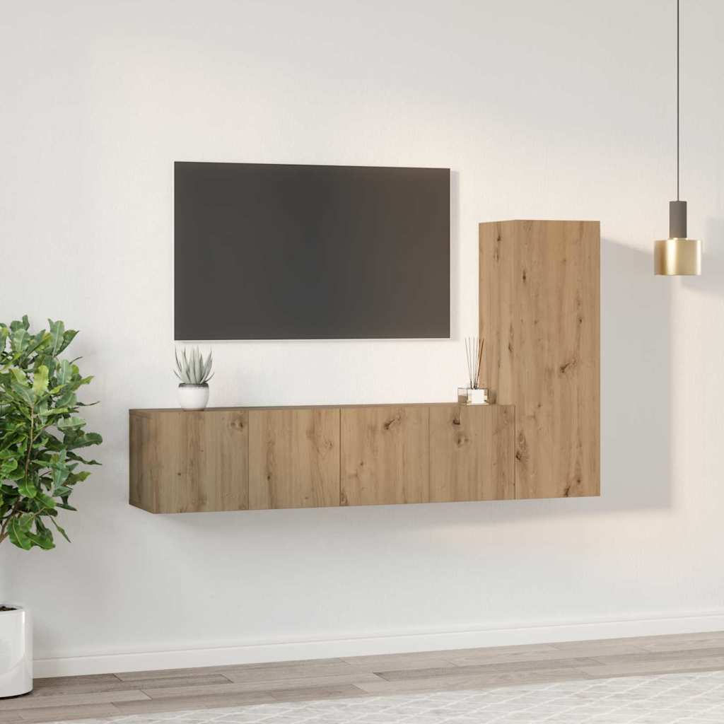 vidaXL Set comodă TV Pe perete 3 pcs stejar artizanal 60 x 30 x 30 cm vidaXL Set comodă TV Pe perete 3 pcs stejar artizanal 60 x 30 x 30 cm