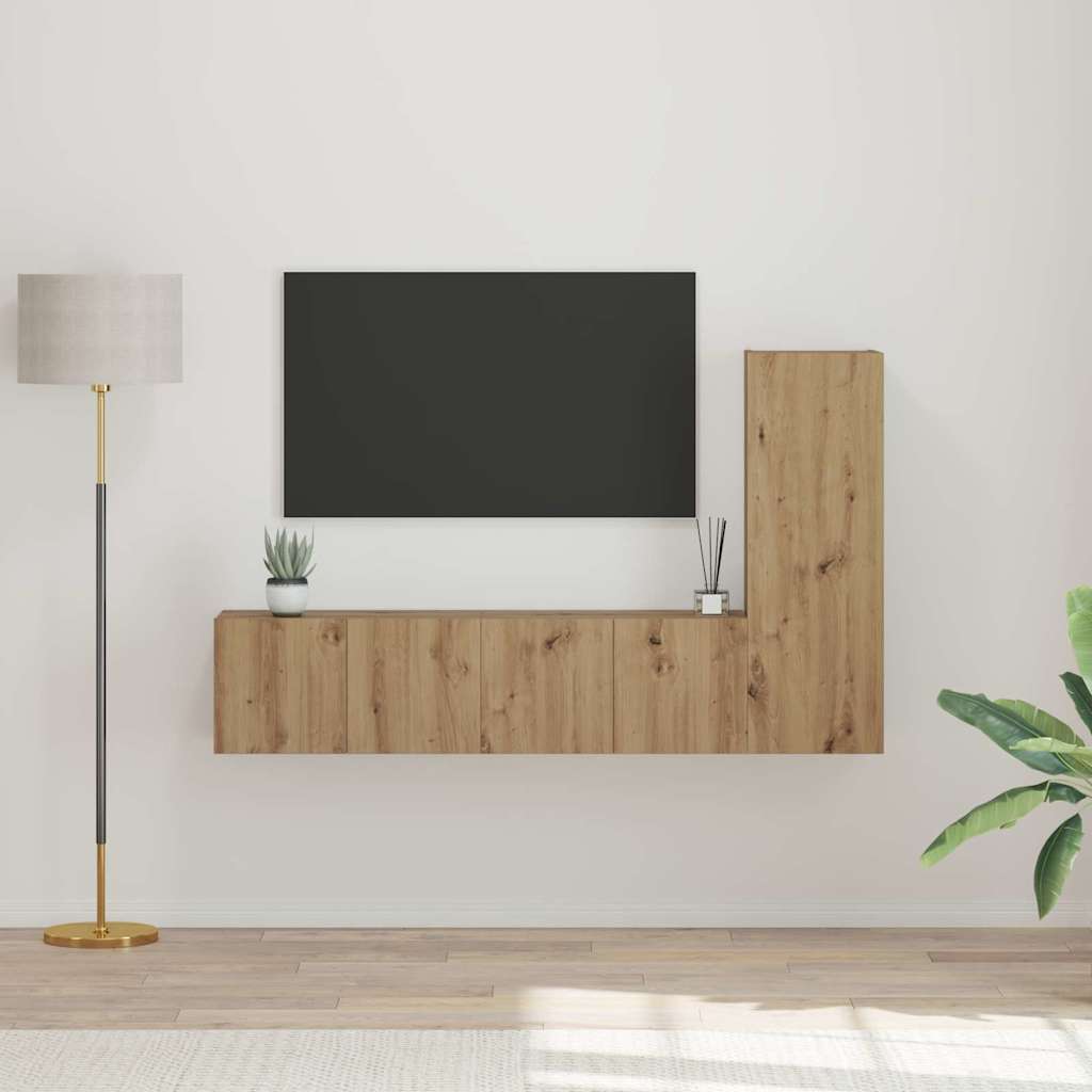 vidaXL Set comodă TV Pe perete 3 pcs stejar artizanal 60 x 30 x 30 cm vidaXL Set comodă TV Pe perete 3 pcs stejar artizanal 60 x 30 x 30 cm
